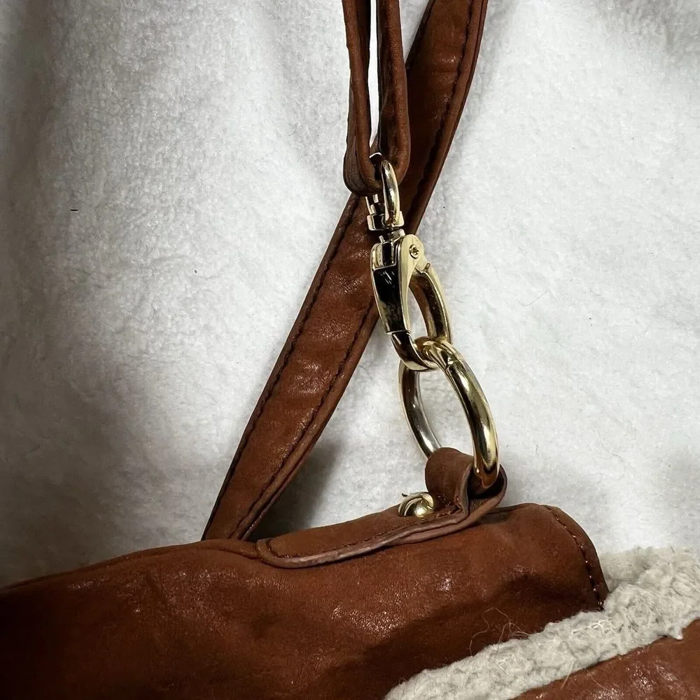 Apt 9 Women Carmel Faux Camel Fur Trim Shoulder Crossbody Purse Boho Cottagecore